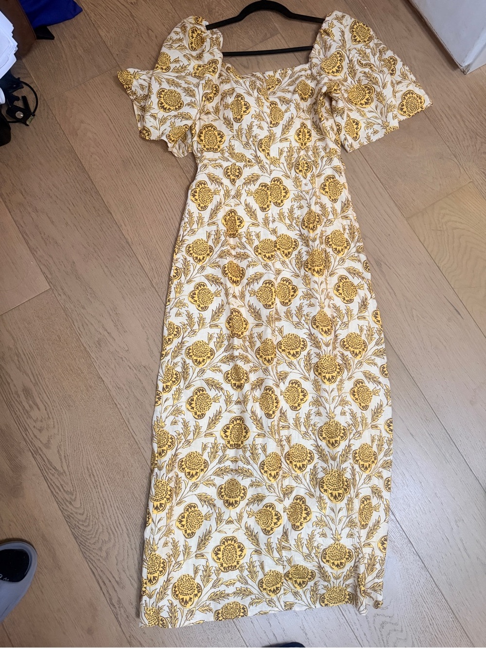 RHODE Yellow Floral Puff-Sleeve Maxi Dress on Cream